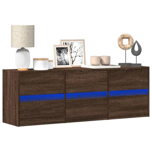 WRJENFSC TV-Wandschrank LED-Beleuchtung Braun Eichen-Optik 130x31x45 cm Tv Tisch Tv Sideboard Wohnzimmer Buffetschrank Tv Stand Cabinet für Inneres Flur Wohnstube Schlafzimmer von WRJENFSC