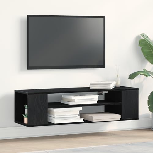 WRJENFSC TV Wandschrank Schwarz Eiche 100x30x26,5 cm Holzwerkstoff Moderner Wandschrank mit Stauraum für Fernseher und Medien in Wohnzimmer Heimkino Elegant und Platzsparend von WRJENFSC
