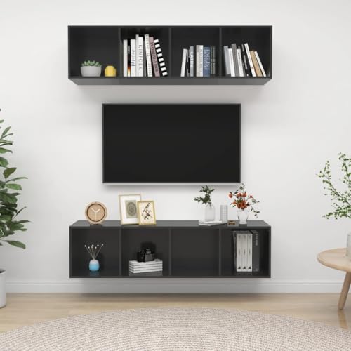 WRJENFSC TV Wandschrank Set 2 Stück Hochglanz Grau Holzwerkstoff 37x37x142,5 cm Hängbar Vertikal oder Horizontal für Wohnzimmer Aufbewahrung WRJENFSC TV Wandschrank Set 2 Stück Hochglanz Grau Holzwerkstoff 37x37x142,5 cm Hängbar Vertikal oder Horizontal für Wohnzimmer Aufbewahrung von WRJENFSC