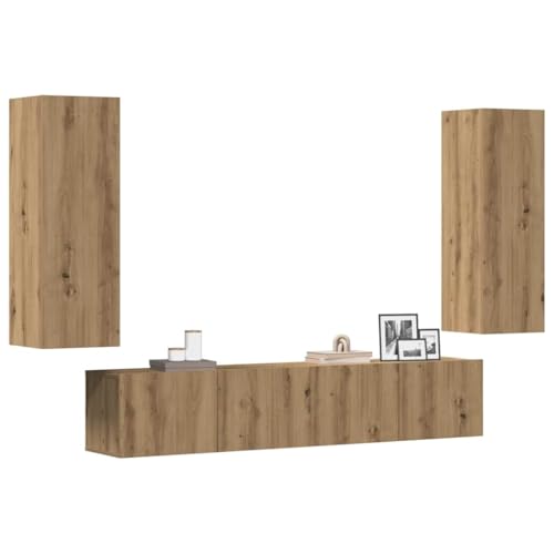 WRJENFSC TV Wandschrank Set 4 STK Artisan-Eiche Holzwerkstoff Schlankes Design Viel Stauraum Modern Für Wohnzimmer von WRJENFSC