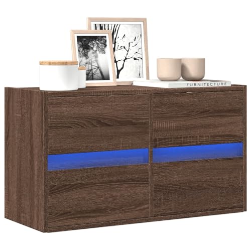 WRJENFSC TV-Wandschrank mit LED-Beleuchtung Braun Eiche-Optik 80x31x45cm Tv Tisch Tv Sideboard Wohnzimmer Buffetschrank Tv Stand Cabinet für Inneres Flur Wohnstube Schlafzimmer von WRJENFSC