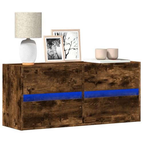 WRJENFSC TV-Wandschrank mit LED-Beleuchtung Räuchereiche 100x31x45 cm Tv Tisch Tv Sideboard Wohnzimmer Buffetschrank Tv Stand Cabinet für Inneres Flur Wohnstube Schlafzimmer von WRJENFSC