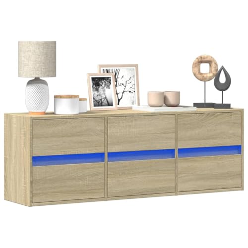 WRJENFSC TV-Wandschrank mit LED-Beleuchtung Sonoma-Eiche 130x31x45 cm Tv Tisch Tv Sideboard Wohnzimmer Buffetschrank Tv Stand Cabinet für Inneres Flur Wohnstube Schlafzimmer von WRJENFSC
