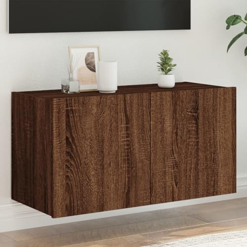 WRJENFSC TV-Wandschrank mit LED-Leuchten Braun Eichen-Optik 80x35x41 cm Tv Table Couchtisch Tv Sideboard Wohnzimmer Tv Tisch für Inneres Schlafzimmer Flur Wohnstube von WRJENFSC