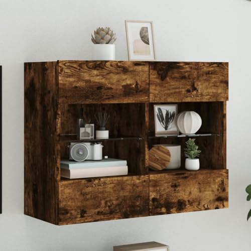 WRJENFSC TV-Wandschrank mit LED-Leuchten Räuchereiche 78,5x30x60,5 cm Tv Tisch Tv Sideboard Wohnzimmer Buffetschrank Tv Stand Cabinet für Wohnstube Flur Inneres Schlafzimmer von WRJENFSC