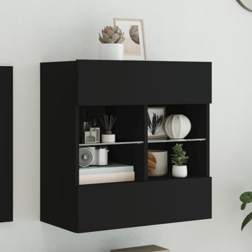 WRJENFSC TV-Wandschrank mit LED-Leuchten Schwarz 58,5x30x60,5 cm Tv Tisch Tv Sideboard Wohnzimmer Buffetschrank Tv Stand Cabinet für Wohnstube Flur Inneres Schlafzimmer von WRJENFSC