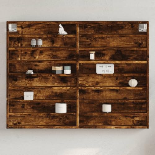 WRJENFSC Vitrinenschrank Wandregal Räuchereiche 100x8,5x75 cm Holzwerkstoff Modernes Design mit Glas für Wohnzimmer Schlafzimmer Flur von WRJENFSC
