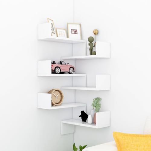 WRJENFSC Wand Eckregal 2 Stück Weiß 40x40x50 cm aus Holzwerkstoff - Stabiles Eck Wandregal für Wohnzimmer Schlafzimmer Küche - Platzsparendes Regal zur Aufbewahrung und Dekoration WRJENFSC Wand Eckregal 2 Stück Weiß 40x40x50 cm aus Holzwerkstoff - Stabiles Eck Wandregal für Wohnzimmer Schlafzimmer Küche - Platzsparendes Regal zur Aufbewahrung und Dekoration von WRJENFSC