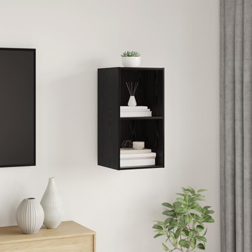 WRJENFSC Wand-Montierter TV-Schrank Schwarz Eiche 37x37x72 cm Mit Regalen Modernes Design Für Wohnzimmer von WRJENFSC