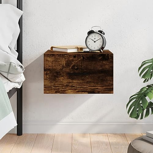 WRJENFSC Wand Nachttisch Räuchereiche 35x35x20 cm Holzwerkstoff Hängeschrank mit Stauraum für Schlafzimmer und Wohnbereich von WRJENFSC