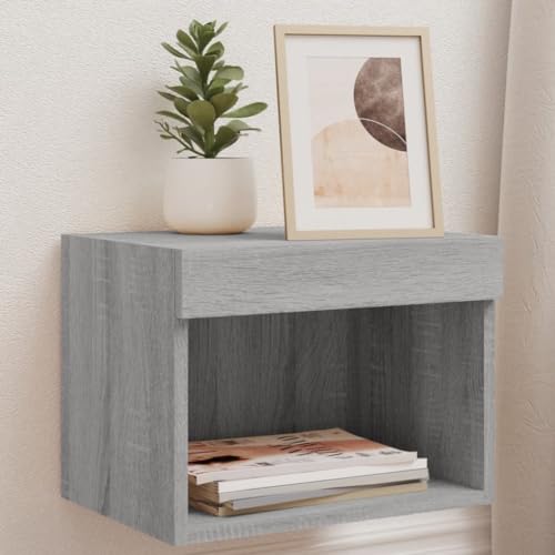 WRJENFSC Wand-Nachttisch mit LED-Leuchten Grau Sonoma Fernseher Schrank Tv Sideboard Wohnzimmer Tv Ständer Tv Tisch für Schlafzimmer Wohnstube Flur Inneres von WRJENFSC