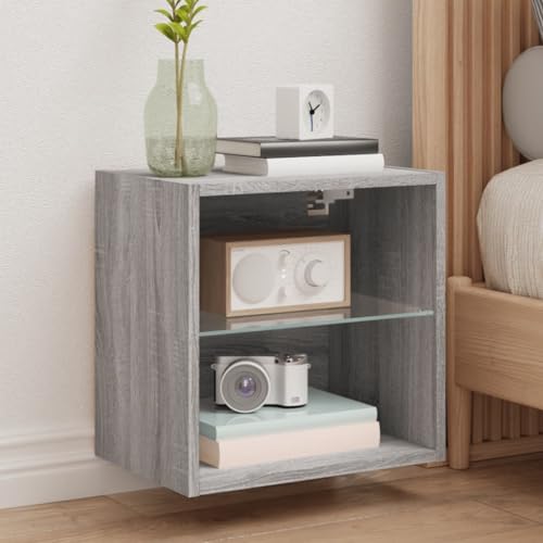 WRJENFSC Wand-Nachttisch mit LED-Leuchten Grau Sonoma Schränke Tv Ständer Wohnzimmer Möbel Buffetschrank für Schlafzimmer Wohnstube Inneres Flur von WRJENFSC