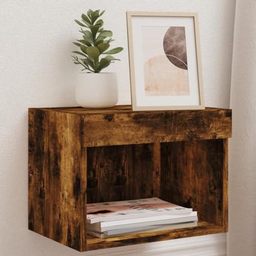 WRJENFSC Wand-Nachttisch mit LED-Leuchten Räuchereiche Fernseher Schrank Tv Sideboard Wohnzimmer Tv Ständer Tv Tisch für Schlafzimmer Wohnstube Flur Inneres von WRJENFSC