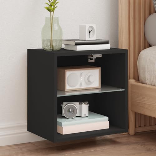 WRJENFSC Wand-Nachttisch mit LED-Leuchten Schwarz Schränke Tv Ständer Wohnzimmer Möbel Buffetschrank für Schlafzimmer Wohnstube Inneres Flur von WRJENFSC