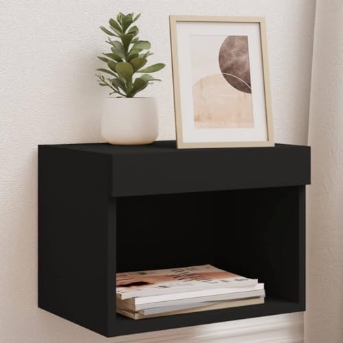 WRJENFSC Wand-Nachttische mit LED-Leuchten 2 STK. Schwarz Fernseher Schrank Tv Sideboard Wohnzimmer Tv Ständer Tv Tisch für Schlafzimmer Wohnstube Flur Inneres von WRJENFSC