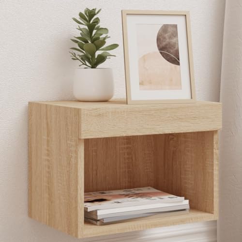 WRJENFSC Wand-Nachttische mit LED-Leuchten 2 STK. Sonoma-Eiche Fernseher Schrank Tv Sideboard Wohnzimmer Tv Ständer Tv Tisch für Schlafzimmer Wohnstube Flur Inneres von WRJENFSC