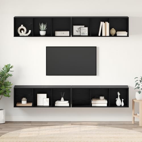 WRJENFSC Wandmontierter TV Schrank 4er Set Modular in Schwarze Eiche 37x37x107,5cm Modernes Design Platzsparend für Wohnzimmer TV Board Fernseher Regal WRJENFSC Wandmontierter TV Schrank 4er Set Modular in Schwarze Eiche 37x37x107,5cm Modernes Design Platzsparend für Wohnzimmer TV Board Fernseher Regal von WRJENFSC