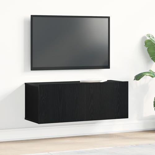 WRJENFSC Wandmontierter TV Schrank Fernsehtisch 80 cm Breite Schwarz Eiche Design Platzsparend mit 2 Fächern für Wohnzimmer von WRJENFSC