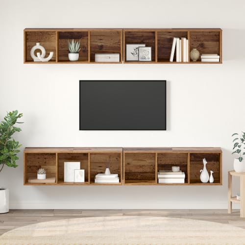 WRJENFSC Wandmontierter TV Schrank Regal 4 Stück Altholz 37x37x107,5 cm Modulares Design Platzsparend für Wohnzimmer Aufbewahrung von Büchern Deko von WRJENFSC