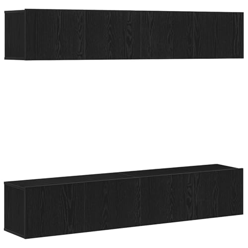 WRJENFSC Wandmontierter TV-Schrank Schwarz Eiche 4-teilig mit 4 schwebenden Regalen, Modernes Design für Wohnzimmer, Holzwerkstoff 160x28.5x30.5cm Max 30kg von WRJENFSC