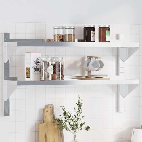 WRJENFSC Wandregal 2 Böden 100x23,5x60 cm Silber Edelstahl Schmal Schweberegal mit Rand 25 kg Tragkraft für Wohnzimmer Küche Badezimmer WRJENFSC Wandregal 2 Böden 100x23,5x60 cm Silber Edelstahl Schmal Schweberegal mit Rand 25 kg Tragkraft für Wohnzimmer Küche Badezimmer von WRJENFSC