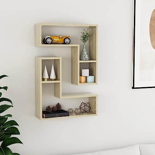 WRJENFSC Wandregal 2er Set Würfelregal Sonoma-Eiche Holzwerkstoff 50x15x50 cm für Wohnzimmer Schlafzimmer Aufbewahrung von Büchern Deko Pflanzen von WRJENFSC