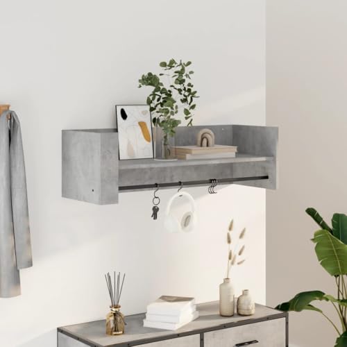 WRJENFSC Wandregal Betongrau 100x35x30,5 cm Holzwerkstoff Schwebendes Regal mit Hängestange für Wanddekoration Küche Bad Wohnzimmer WRJENFSC Wandregal Betongrau 100x35x30,5 cm Holzwerkstoff Schwebendes Regal mit Hängestange für Wanddekoration Küche Bad Wohnzimmer von WRJENFSC