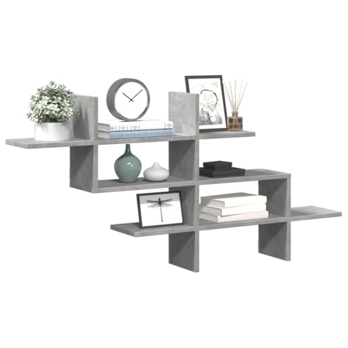 WRJENFSC Wandregal Betongrau Holzwerkstoff Schwebendes Regal 124,5x18x60,5 cm mit Stauraum für Wohnzimmer Küche Badezimmer Dekoration Bücher Pflanzen von WRJENFSC