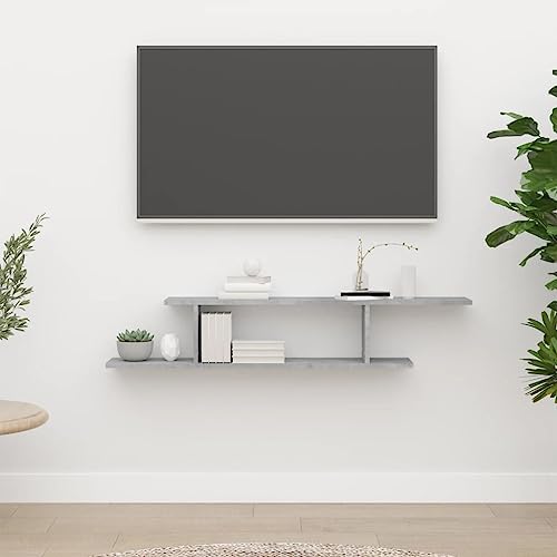 WRJENFSC Wandregal Betongrau aus Holzwerkstoff 125x18x23 cm Modernes Asymmetrisches Design Robust für TV AV-Komponenten Bücher und Deko im Wohnzimmer von WRJENFSC