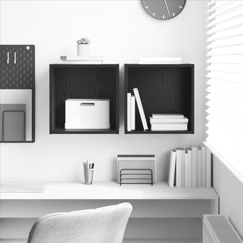 WRJENFSC Wandregal Bücherregal 2er Set Schwarz Eiche 37x37x37cm Holzwerkstoff Modernes Kubisches Regal für Deko Bücher und Pflanzen im Wohnzimmer von WRJENFSC
