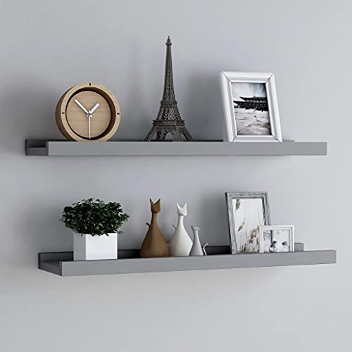 WRJENFSC Wandregal Grau 2er Set MDF Bilderleiste 80x9x3 cm mit Vorderkante für Wanddekoration in Wohnzimmer Bad Küche von WRJENFSC