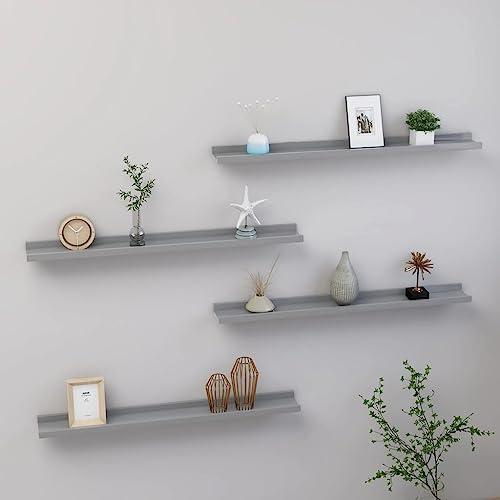 WRJENFSC Wandregal Grau 80x9x3 cm 4 Stück Schweberegal aus MDF Platzsparend für Wohnzimmer Küche Bad Deko und Aufbewahrung von WRJENFSC