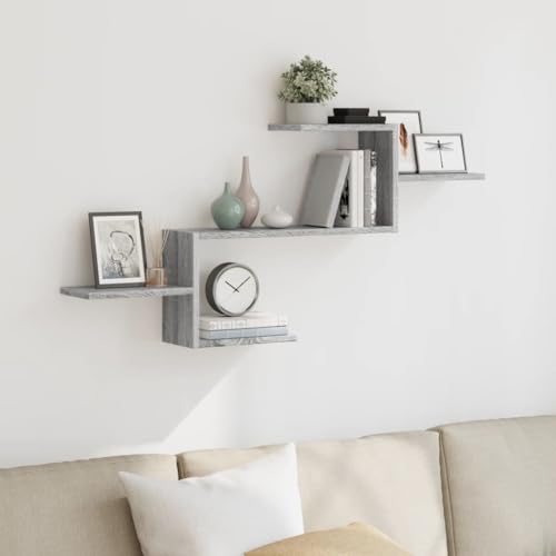 WRJENFSC Wandregal Grau Sonoma Holzwerkstoff Schwebendes Regal 104x15x49 cm Modernes Design Robust Langlebig für Küche Badezimmer Wohnzimmer Bücherregal von WRJENFSC