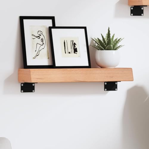 WRJENFSC Wandregal Hellbraun Massivholz Eiche Handgefertigt Naturkante 40x10x6 cm Rustikales Wandboard für Bücher Deko in Wohnzimmer Bad Küche von WRJENFSC