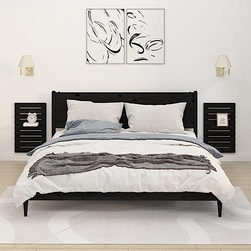 WRJENFSC Wandregal Nachttisch 2 Stück Schwarz Massivholz Kiefer Wandmontiert Flexibles Regalbrett 40x17,5x63 cm für Schlafzimmer Wohnzimmer Bad von WRJENFSC