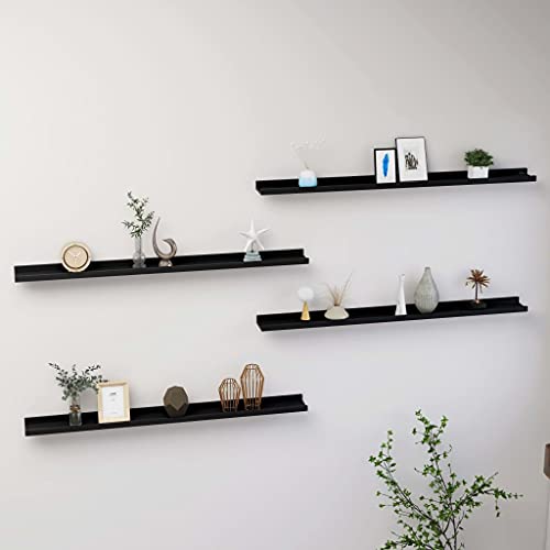 WRJENFSC Wandregal Schwarz 4 Stück 100x9x3 cm MDF Schweberegal für Deko Bücher Pflanzen im Wohnzimmer Bad Küche Robust und Langlebig von WRJENFSC