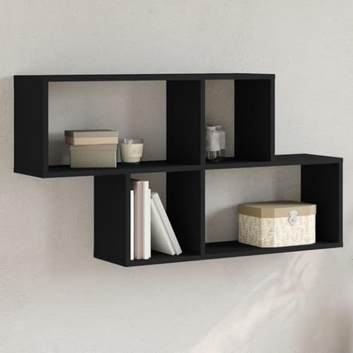 WRJENFSC Wandregal Schwarz Schwebendes Regal 100x20x53 cm Holzwerkstoff Modernes Design mit Robustheit für Wohnzimmer Bad Küche von WRJENFSC