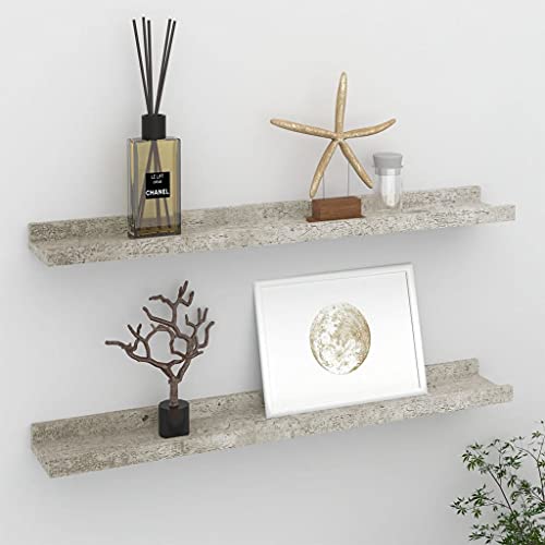 WRJENFSC Wandregal Schwebend Betongrau 2 Stück 60x9x3 cm Robustes MDF Regal für Bücher Pflanzen Deko in Wohnzimmer Küche Bad Modernes Design von WRJENFSC