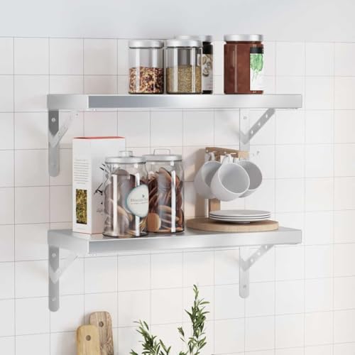 WRJENFSC Wandregal Schwebend Edelstahl Silbern 50x23,5x3 cm 2 Stück Multifunktionales Design für Wohnzimmer Schlafzimmer Küche Badezimmer Deko Ablage WRJENFSC Wandregal Schwebend Edelstahl Silbern 50x23,5x3 cm 2 Stück Multifunktionales Design für Wohnzimmer Schlafzimmer Küche Badezimmer Deko Ablage von WRJENFSC