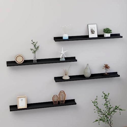 WRJENFSC Wandregal Schwebend Schwarz 4 Stück 80x9x3 cm Modernes Design Robust MDF für Bücher Pflanzen Deko in Wohnzimmer Bad Küche von WRJENFSC