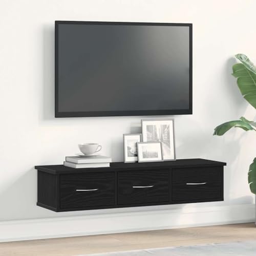 WRJENFSC Wandregal Schwebend Schwarz Eichen-Optik mit 3 Schubladen Holzwerkstoff 88x26x18,5 cm Robust Elegant für Wohnzimmer Schlafzimmer Küche Ablage WRJENFSC Wandregal Schwebend Schwarz Eichen-Optik mit 3 Schubladen Holzwerkstoff 88x26x18,5 cm Robust Elegant für Wohnzimmer Schlafzimmer Küche Ablage von WRJENFSC