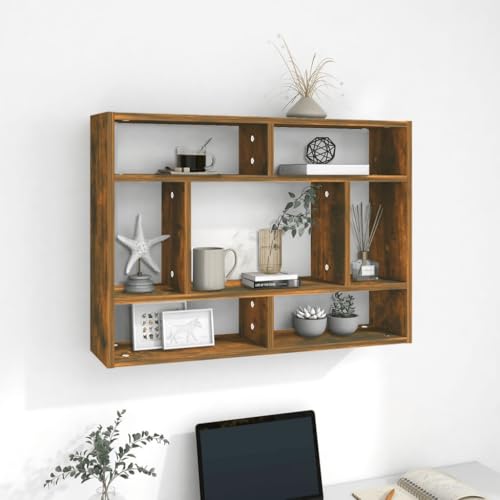 WRJENFSC Wandregal Schweberegal Räuchereiche Holzwerkstoff 75x16x55 cm Modernes Design mit Viel Stauraum für Wohnzimmer Bad Küche von WRJENFSC