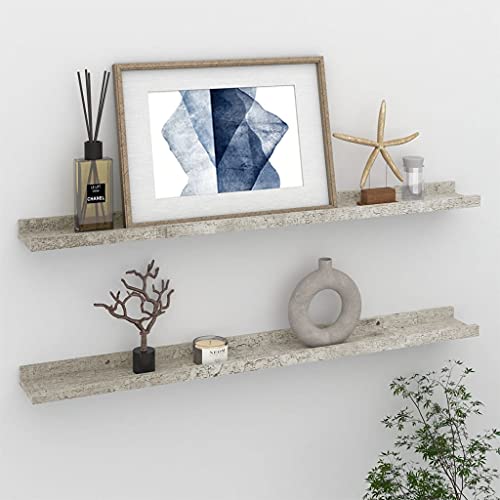 WRJENFSC Wandregal Schweberegal Set 2 Stück Betongrau 80x9x3 cm MDF Robust Dekorativ für Wohnzimmer Küche Badezimmer Bücher Pflanzen Deko von WRJENFSC