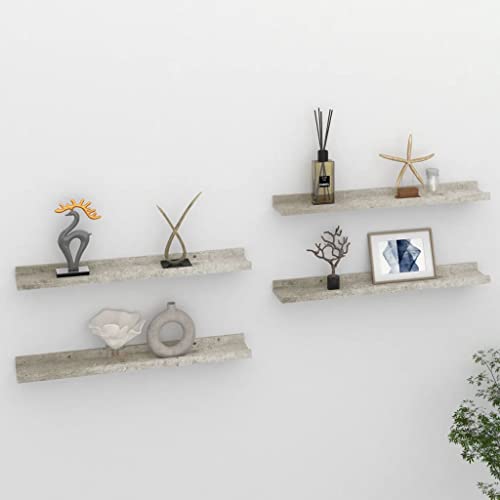 WRJENFSC Wandregal Schweberegal Set 4 Stück Betongrau 60x9x3 cm aus MDF für Dekoration Bücher Pflanzen Wohnzimmer Küche Badezimmer von WRJENFSC
