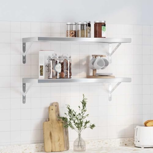 WRJENFSC Wandregal Schweberegal Silbern Edelstahl 2 STK. 75x30 cm Robust Korrosionsbeständig Langlebig für Wohnzimmer Schlafzimmer Badezimmer Küche von WRJENFSC