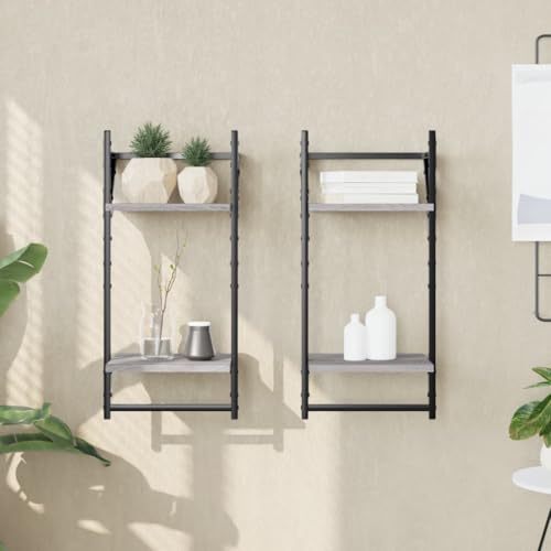 WRJENFSC Wandregal Set 2 STK Grau Sonoma 30x25x65cm mit Ablagen & Stangen Industrial Style Schweberegale für Wanddeko Küche Bad Wohnzimmer WRJENFSC Wandregal Set 2 STK Grau Sonoma 30x25x65cm mit Ablagen & Stangen Industrial Style Schweberegale für Wanddeko Küche Bad Wohnzimmer von WRJENFSC