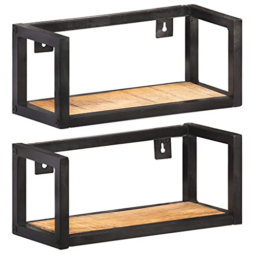 WRJENFSC Wandregal Set 2 STK. 40 cm Industrial Style aus Raues Mangoholz mit Schwarzer Pulverbeschichtung Robuste Wandregale für Wohnzimmer Küche Badezimmer Dekoration WRJENFSC Wandregal Set 2 STK. 40 cm Industrial Style aus Raues Mangoholz mit Schwarzer Pulverbeschichtung Robuste Wandregale für Wohnzimmer Küche Badezimmer Dekoration von WRJENFSC