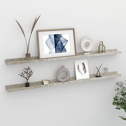 WRJENFSC Wandregal Set 2 STK. Betongrau Schwebendes Regal aus robustem MDF 115x9x3 cm Deko Ablage für Wohnzimmer Bad Küche Bücher Pflanzen von WRJENFSC