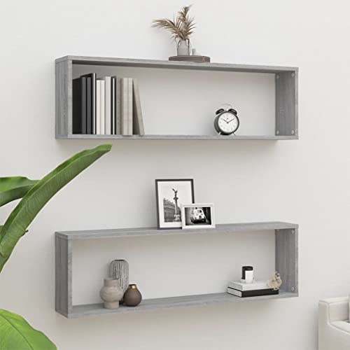 WRJENFSC Wandregal Set 2 STK. Grau Sonoma Holzwerkstoff 100x15x30 cm Schwebendes Regal Modern Langlebig für Bücher und Deko in Wohnzimmer Küche Badezimmer von WRJENFSC