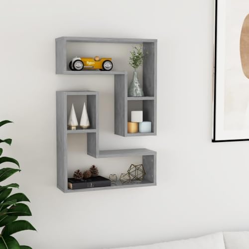 WRJENFSC Wandregal Set 2 Stück Betongrau 50x15x50 cm Holzwerkstoff Schwebendes Regal Würfel Design für Bücher Deko Wohnzimmer Schlafzimmer von WRJENFSC